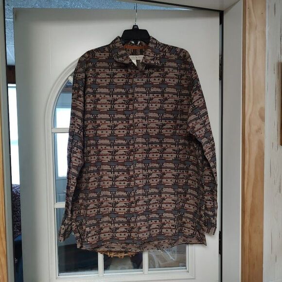 New Territory Ahead Brown Multi-Color Design Long Sleeve Shirt Men's L - Picture 1 of 2